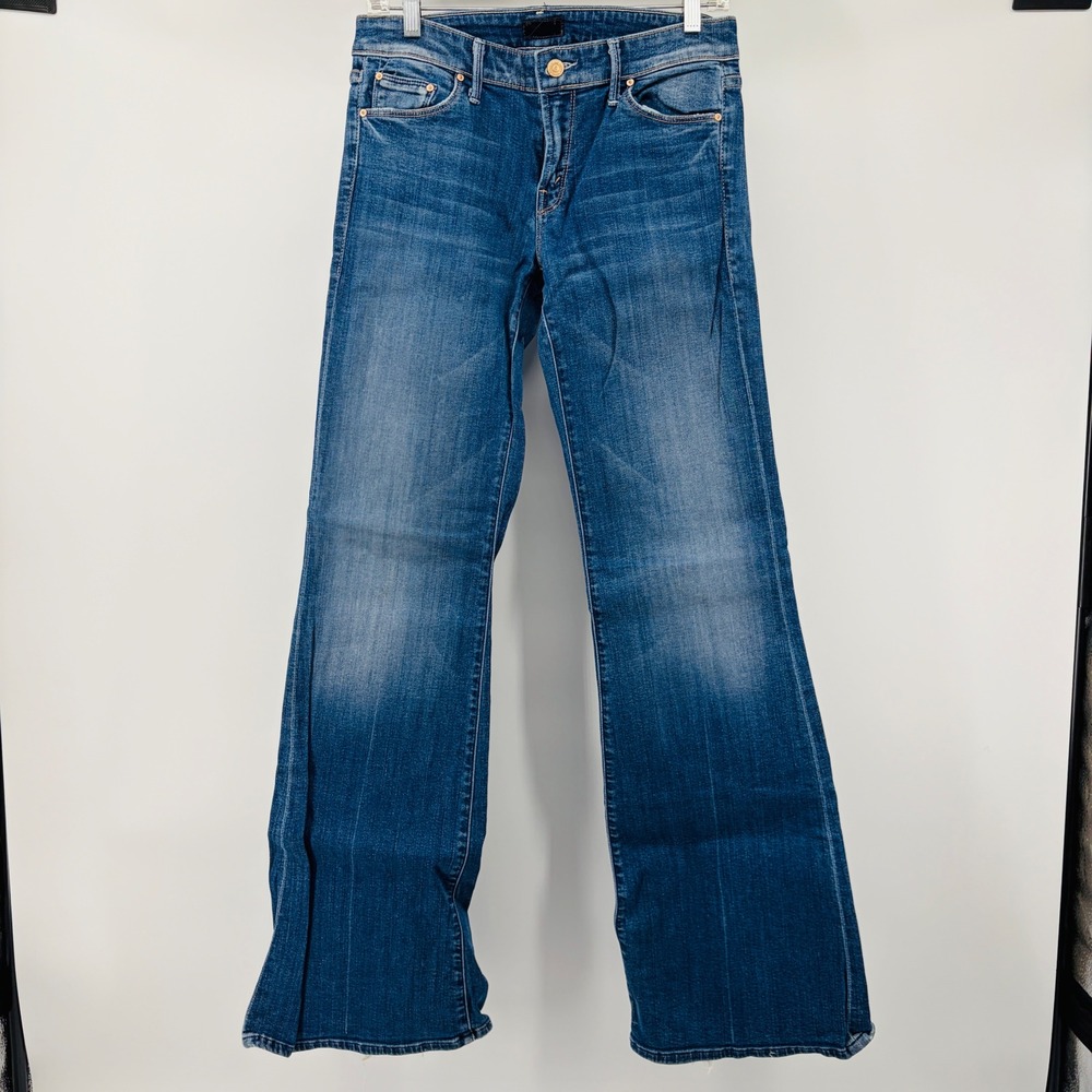 Mother Jeans The Wilder Size 29 Medium Kitty Flare Wide Leg Distressed Hem Long